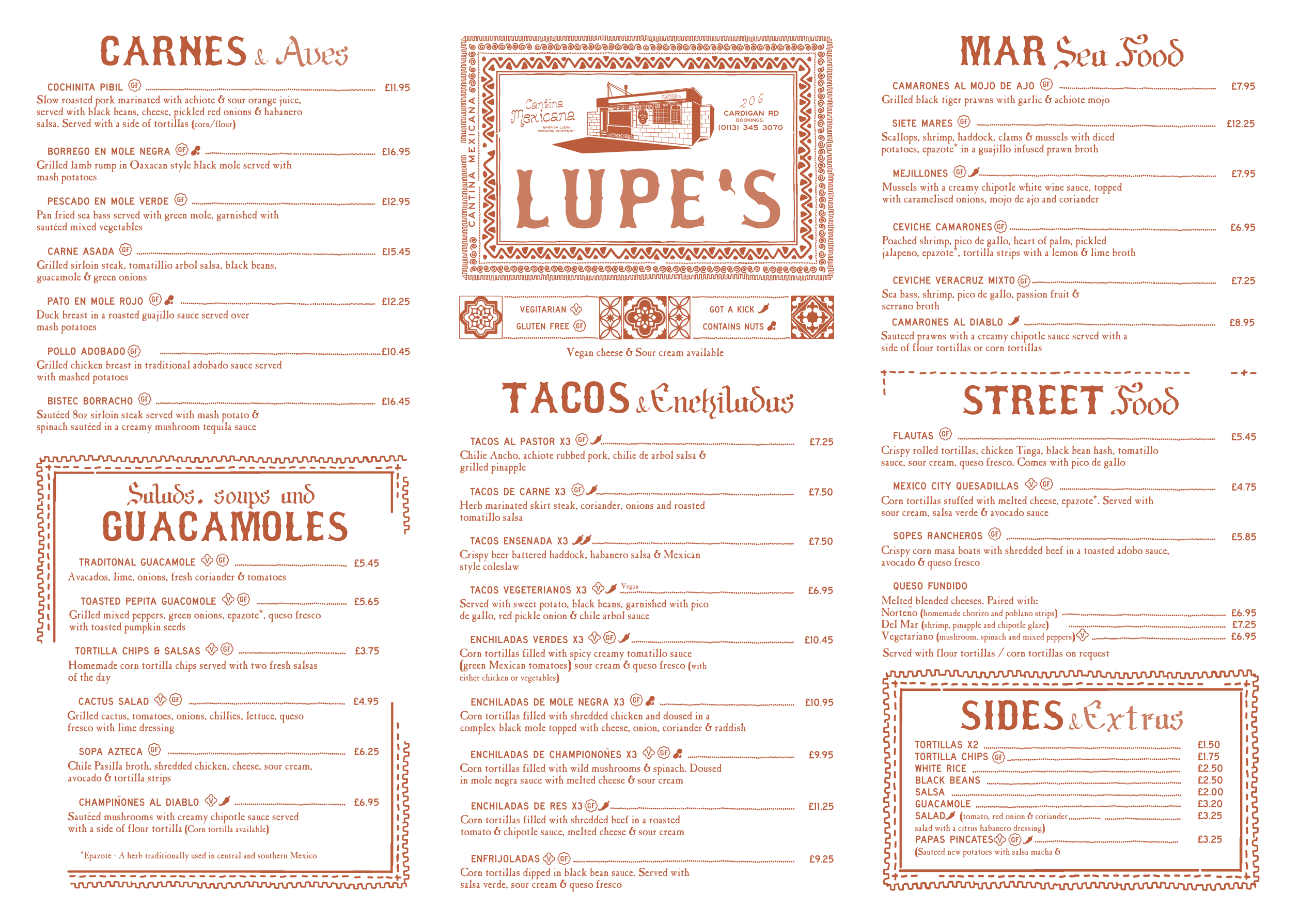 Lupe's Cantina Mexicana Leeds menu September 2022